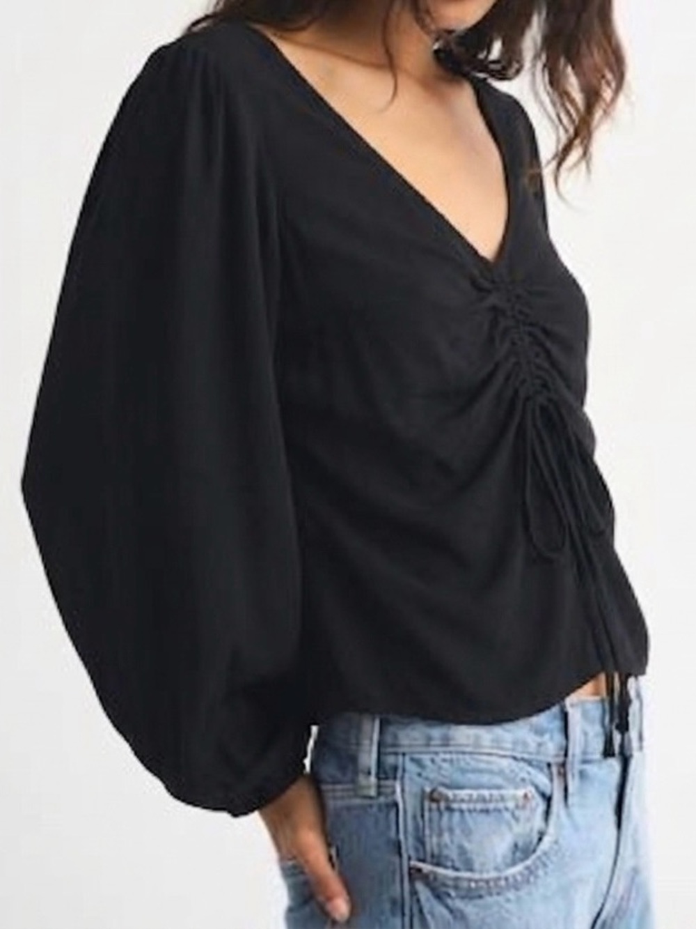 Abercrombie & Fitch Black Ruched Milkmaid Going-Out Top